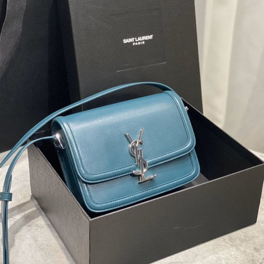 Saint Laurent Solferino Small Satchel in Box Leather Blue