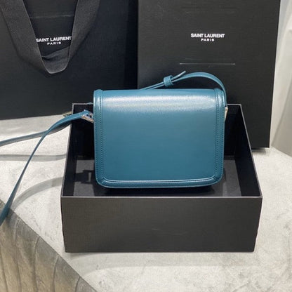 Saint Laurent Solferino Small Satchel in Box Leather Blue