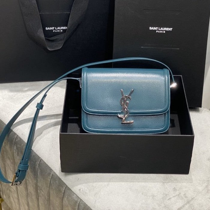 Saint Laurent Solferino Small Satchel in Box Leather Blue