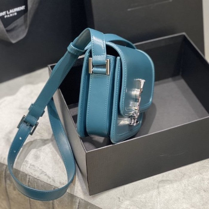 Saint Laurent Solferino Small Satchel in Box Leather Blue