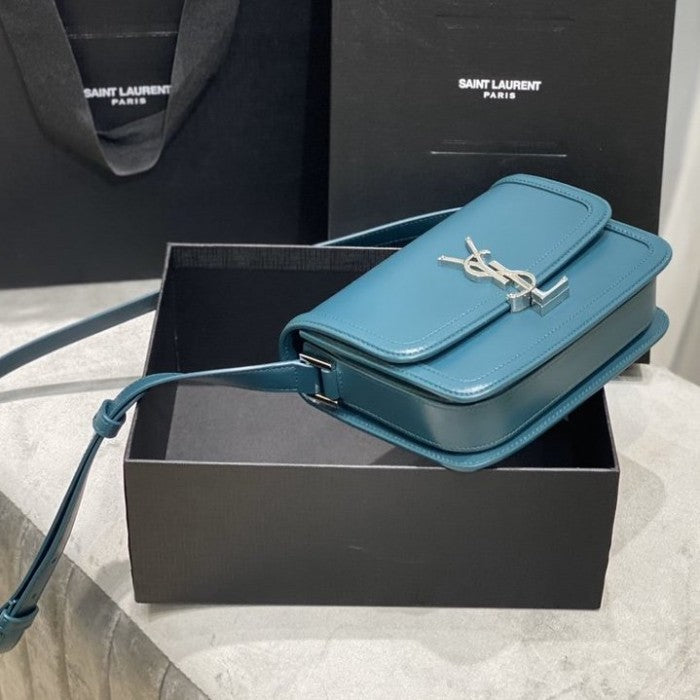 Saint Laurent Solferino Small Satchel in Box Leather Blue