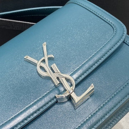 Saint Laurent Solferino Small Satchel in Box Leather Blue