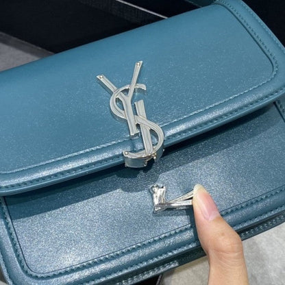 Saint Laurent Solferino Small Satchel in Box Leather Blue