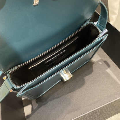 Saint Laurent Solferino Small Satchel in Box Leather Blue