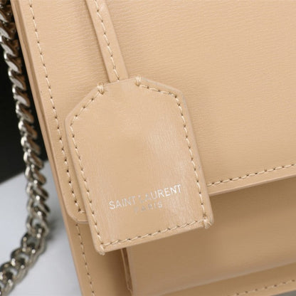 YSL Sunset Chain Leather Bag Beige with Silver