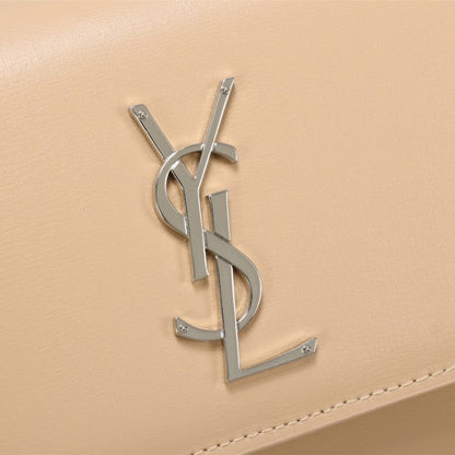 YSL Sunset Chain Leather Bag Beige with Silver