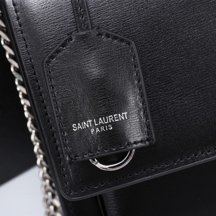 YSL Sunset Chain Leather Bag Black with Silver