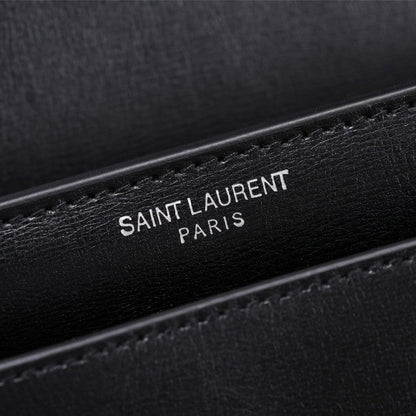 YSL Sunset Chain Leather Bag Black with Silver