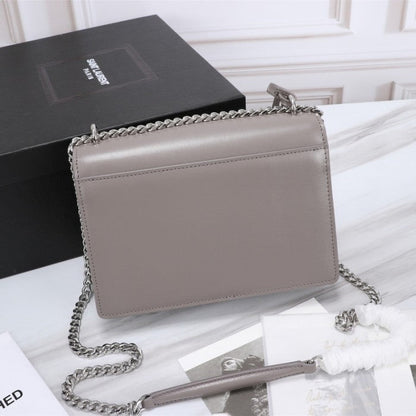 YSL Sunset Chain Leather Bag Grey with Silver