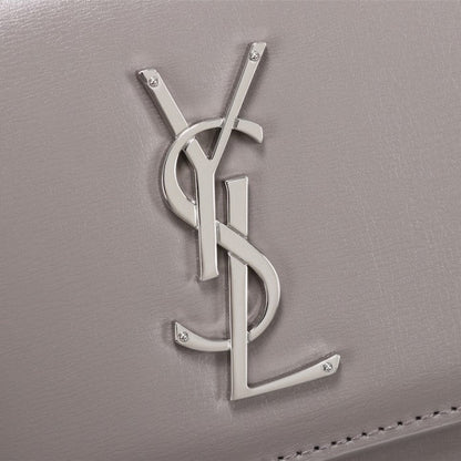 YSL Sunset Chain Leather Bag Grey with Silver