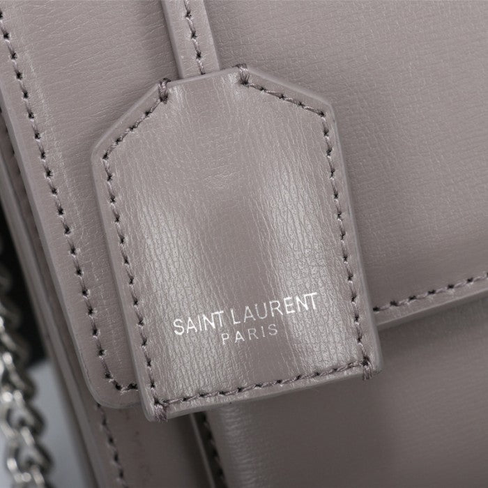 YSL Sunset Chain Leather Bag Grey with Silver