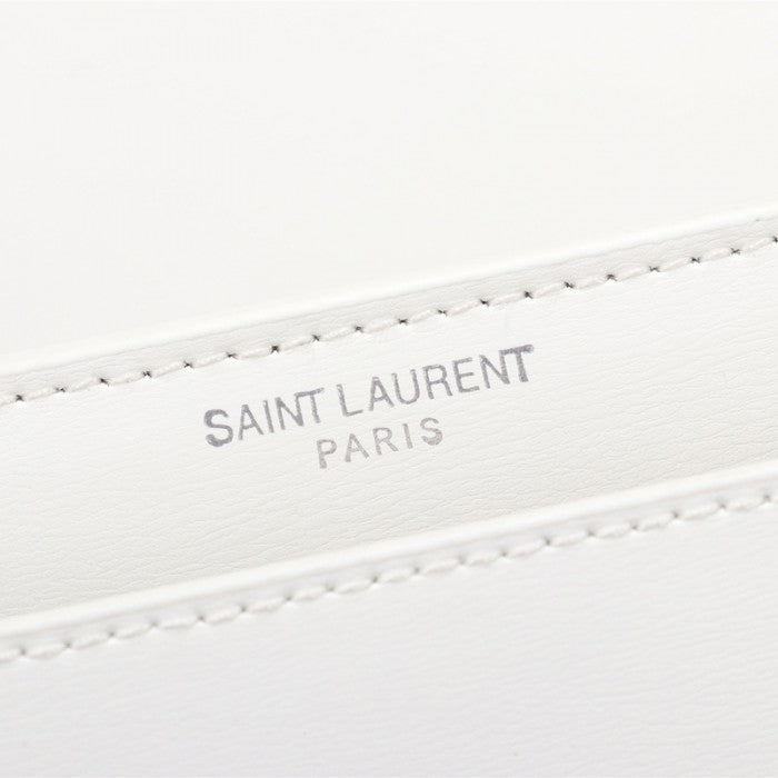 YSL Sunset Chain Leather Bag White with Silver