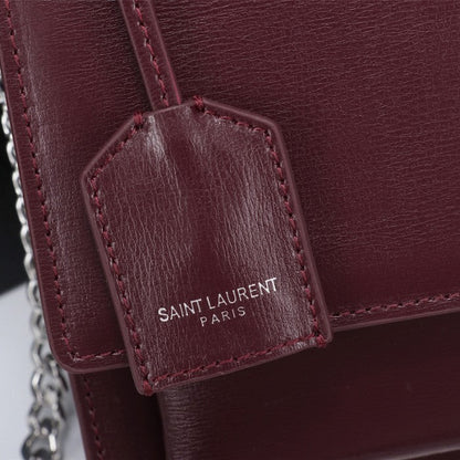 YSL Sunset Chain Leather Bag Burgundy with Silver