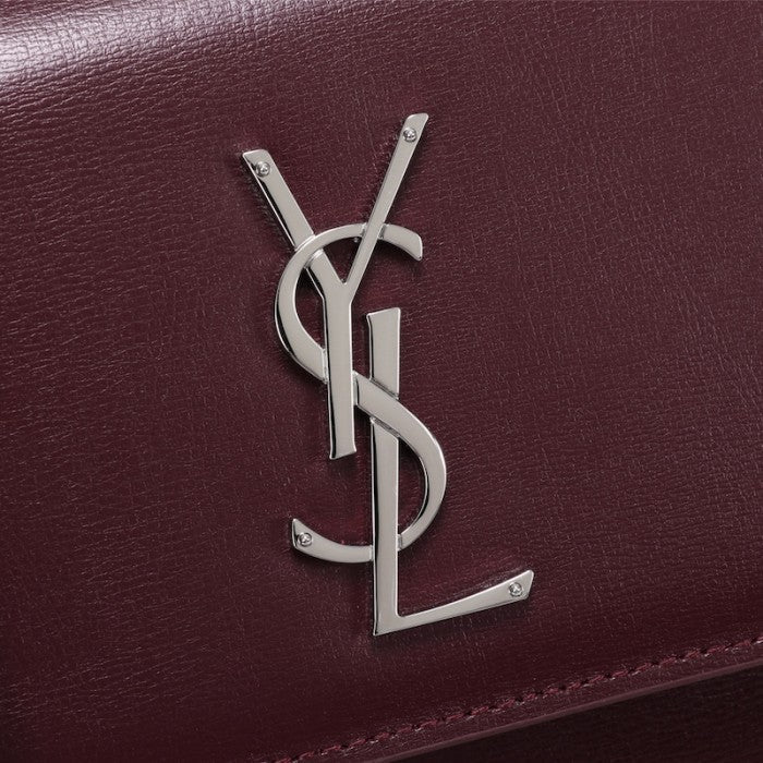 YSL Sunset Chain Leather Bag Burgundy with Silver