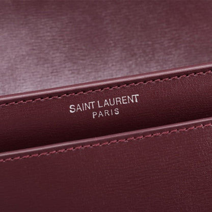 YSL Sunset Chain Leather Bag Burgundy with Silver